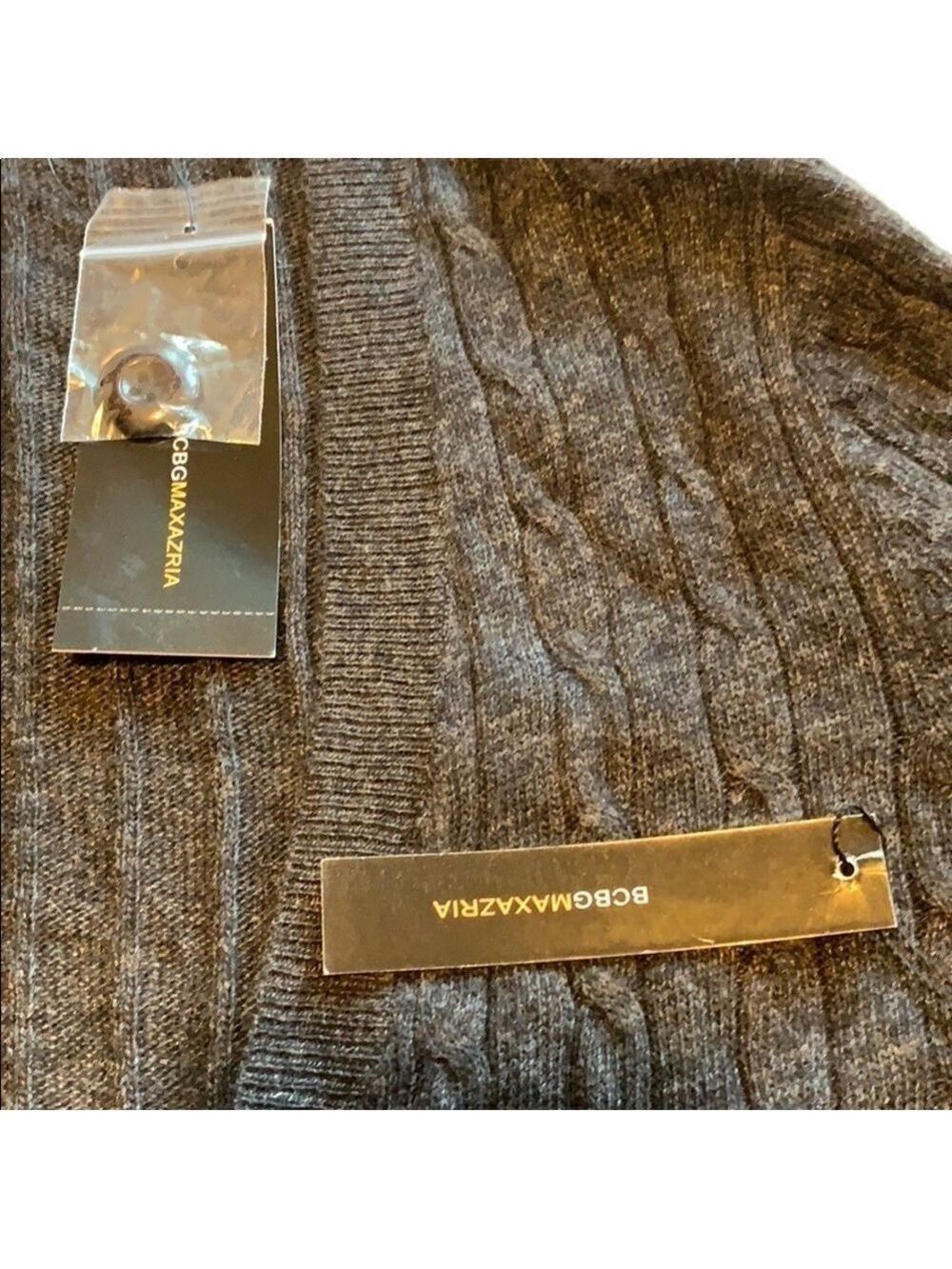 BCBGMaxAzria Dark Charcoal Gray Cable-Knit V-Neck Cardigan Size M - Picture 4 of 11